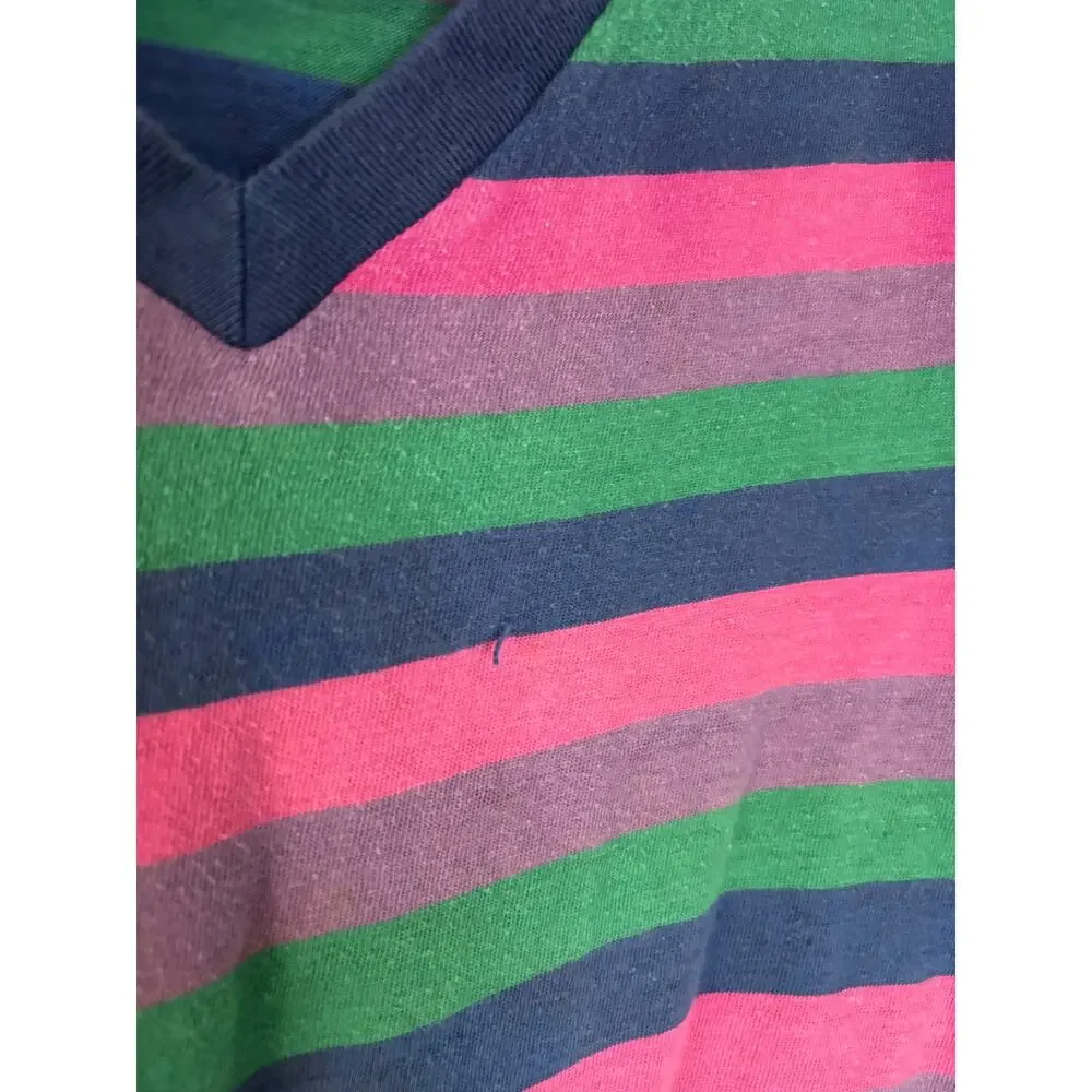 Vintage 1990s Crazy Horse Striped T-Shirt Kids L Fits Adult S Blue Pink Green